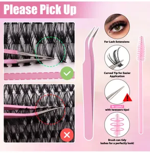 Detailansicht der rosa gebogenen Pinzette und Wimpernbürste für professionelle Wimpern