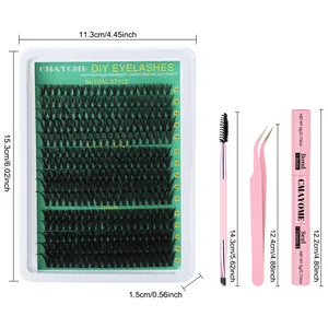 DIY cluster lashes set with C-curl extensions, tweezers, brush and double-headed lash bond seal