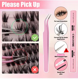 Detailed lash application kit with Bond and Seal glue, tweezers, and professional tools