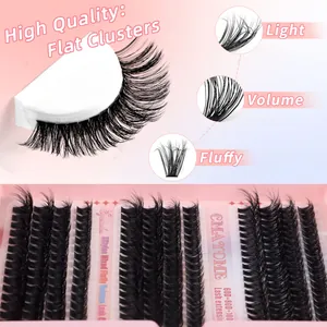 Detailed close-up of 60D 80D 100D mixed flat cluster eyelash extensions in 10-16mm