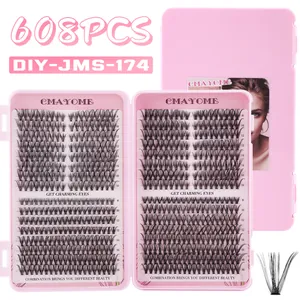DIY cluster lashes extension kit 608pcs with 8-16mm length in a pink lash book