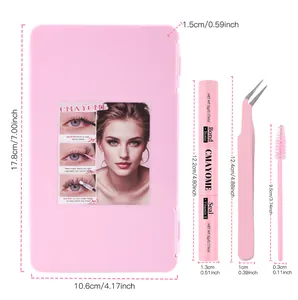 Detailliertes Wimpernverlängerungs-Kit mit Kleber und Pinzette in rosa Aufbewahrungsbox