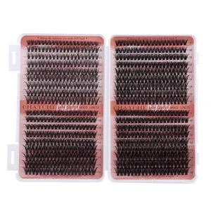 DIY cluster lash extensions kit with 8-16mm mixed lengths in a clear display box