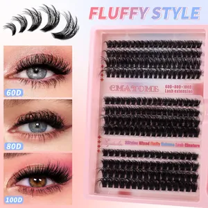 Detail view of pink cluster lash kit showing 60D 80D 100D volume and 10-16mm lengths