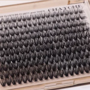 Macro detail of fluffy thick 30D+100D individual lash clusters with lengths 9mm to 12mm