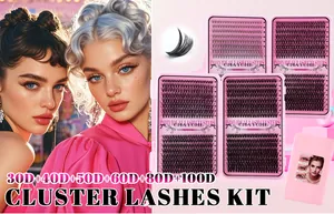 DIY cluster lashes kit featuring 30D to 100D volume density and professional packaging