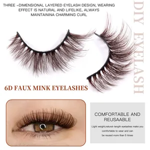 7 pairs of 6D faux mink brown eyelashes with natural layered volume for stage makeup