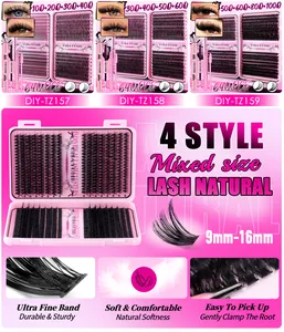 Macro view of 640 clusters DIY lash kit including bond, seal, tweezers and applicator