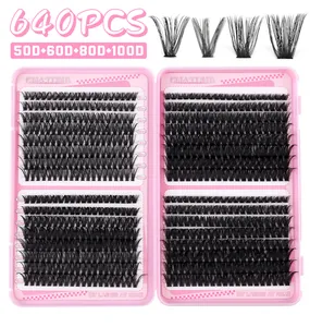 Detailansicht der 640 Wimpernbüschel von 50D bis 100D in einer rosa Box