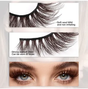 Detailed view of 10 pairs of brown false eyelashes with soft fibers and firm roots