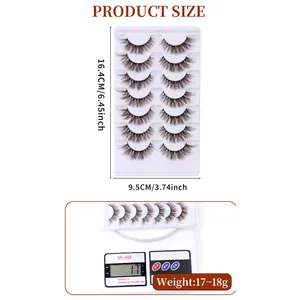 Set of 7 pairs fluffy brown false eyelashes with packaging dimensions and weight display
