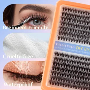 Detail of 280 clusters DIY segmented eyelash extensions with waterproof soft fiber texture