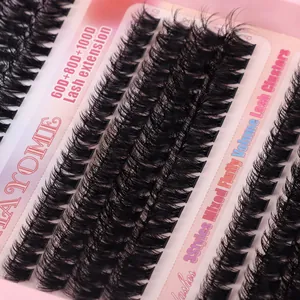 Detail of 60D 80D 100D mixed cluster lashes showing density and texture in a pink tray