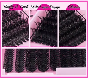 Detail of fluffy black DIY lash clusters showing 13mm length and multi-layer design