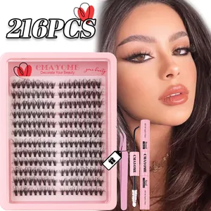 DIY cluster lashes extension kit with 216 individual lash clusters and bond seal tool