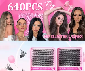 640 pieces of DIY cluster lashes set featuring 10D and 100D volume for a curly makeup look