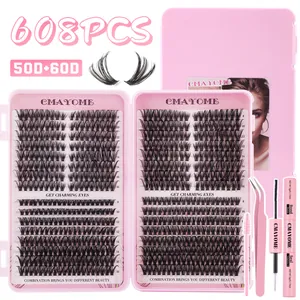 DIY Lash Extension Clusters D Curl Mixed Length Individual Eyelashes With Bond And Seal Glue Tweezer Spoolie Makeup Tools Kit