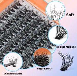 Detail view of 10-20mm individual lash clusters with high curl and soft texture