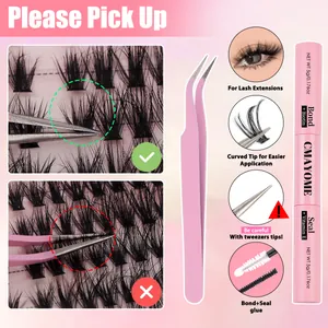 Lash extension kit with Bond & Seal glue, pink tweezers and thick false eyelashes set