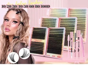 Set ciglia finte fai-da-te con ciuffi 10D-100D, colla bond & seal e pinzette rosa