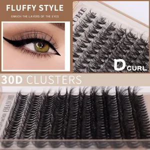 Mix length 30D D-curl individual cluster lashes set in transparent storage box