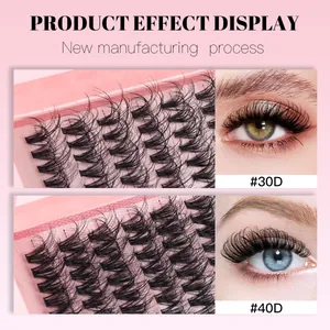 Natural thick 30D and 40D cluster lashes set with professional eye application effect