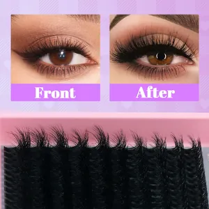 Thick natural cross false eyelashes with black band showing before and after look