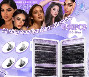 Detailed view of 640pcs DIY individual cluster lashes in lengths from 10mm to 16mm