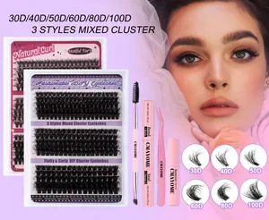 Set ciglia finte a ciuffetti con colla, pinzetta e sigillante per un effetto naturale