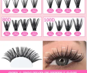 Detailed chart showing 80D and 100D volume DIY cluster eyelashes in various lengths
