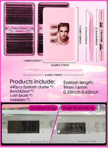 DIY eyelash extension kit with 640 clusters, dual-end bond, seal, and application tools