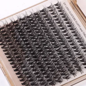 DIY cluster lash kit with 12-16mm fluffy and thick black synthetic fiber extensions