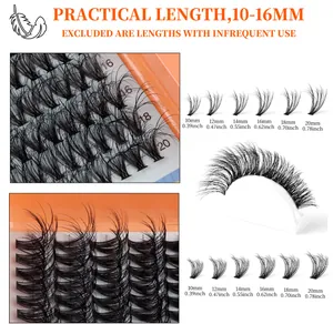 Size chart for individual eyelash clusters ranging from 10mm to 20mm in length