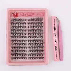 Complete eyelash extension kit with 10 rows of cluster lashes, bond and seal, and tweezers