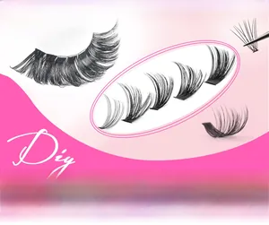 Detail view of 10D and 20D DIY cluster lashes showing fluffy volume and 10mm to 16mm lengths
