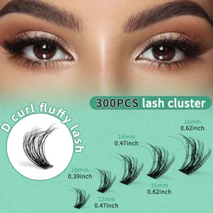 300pcs cluster lashes set with D curl fluffy natural thick volume in 10-16mm lengths