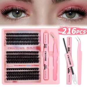 Individual Eyelash Clusters DIY Lash Extension Kit With Bond And Seal Pink Tweezers D Curl Mixed Voluminous Natural Look