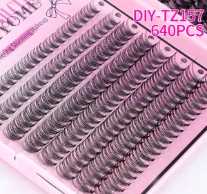 Macro shot of 640pcs DIY cluster lashes set with natural volume and 9-16mm length