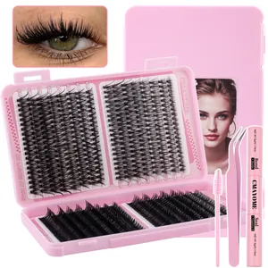 DIY Lash Extension Kit with individual black clusters 8-18mm and pink application tools