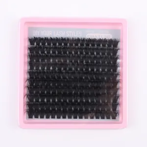 DIY rapid cluster lashes in black with dense multi-layered volume in a pink tray