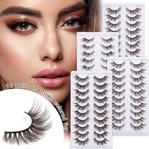 Ciglia Finte Marroni Naturali Morbide Ciglia Stereoscopiche Voluminose Incurvate Per Trucco Scenico Cosplay Accessorio Bellezza