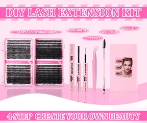 Comprehensive 640pcs DIY lash extension kit with glue, tweezers, and professional tools