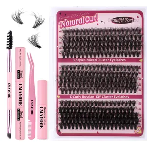 Kit extension ciglia fai-da-te con ciuffi D curl, colla, sigillante e strumenti rosa