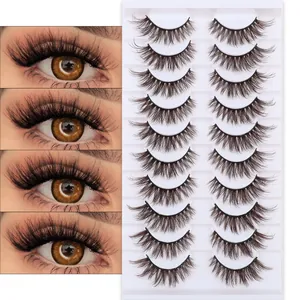10 pairs of layered thick false eyelashes with natural volume and curly 3D fiber effect