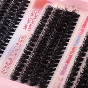 Black fluffy volume individual lash extensions set 10-16mm on pink tray