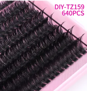 Macro view of 640pcs DIY cluster eyelash extensions set in natural black finish