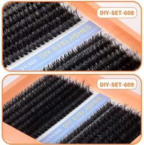 Close-up of DIY cluster eyelashes SET-608 and SET-609 showing density and curl details