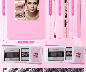 DIY cluster eyelash extension kit with tools, glue and size specifications guide