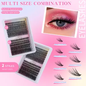 Detail showing 30D/40D mixed length individual lashes in a 9-15mm DIY cluster lash kit