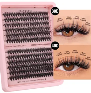Detail comparison of 30D and 40D cluster lash extensions in 12mm to 16mm lengths